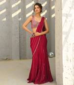 Halley  red pre draped saree