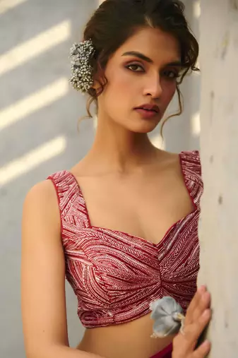Halley  red pre draped saree