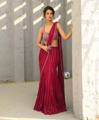 Halley  red pre draped saree 4