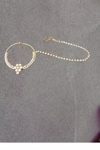 Free size brass golden stone stud  bali  nath
