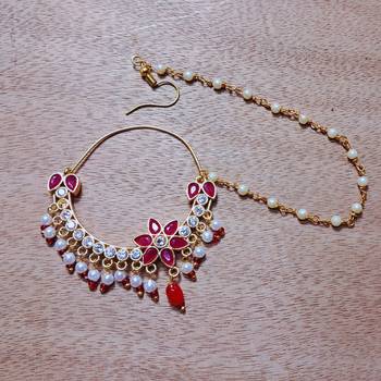 Free size brass golden moti stud bali  nath 1