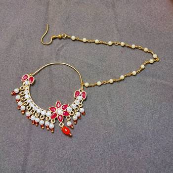 Free size brass golden moti stud bali  nath 2