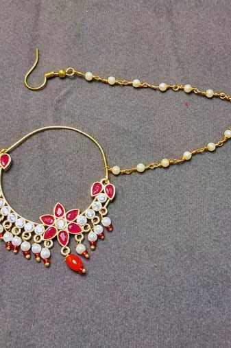 Free size brass golden moti stud bali  nath