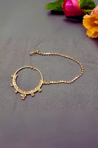 Free size brass golden stone stud  bali  nath