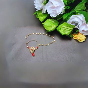 Free size brass golden moti stud bali  nath 1