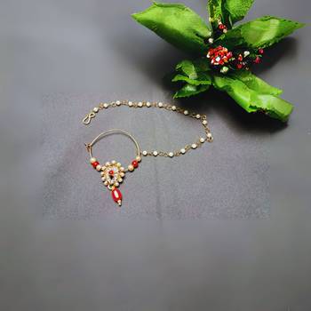 Free size brass golden moti stud bali  nath 2