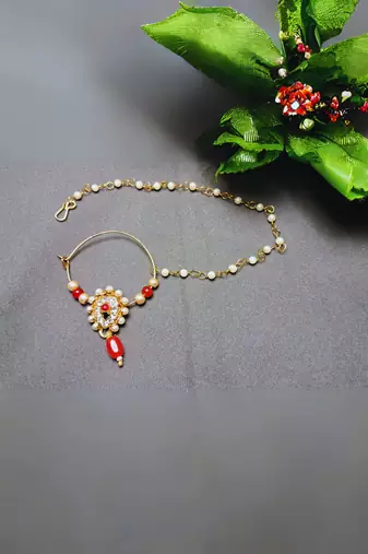 Free size brass golden moti stud bali  nath
