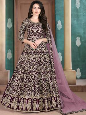 Wine Georgette Embroidered Wedding Wear Designer Anarkali Suit 1
