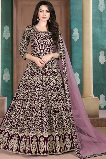 Wine Georgette Embroidered Wedding Wear Designer Anarkali Suit