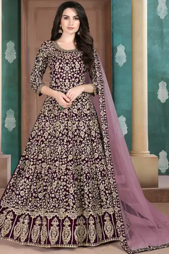 Wine Georgette Embroidered Wedding Wear Designer Anarkali Suit