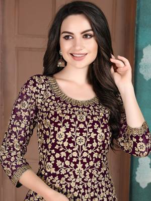 Wine Georgette Embroidered Wedding Wear Designer Anarkali Suit 2
