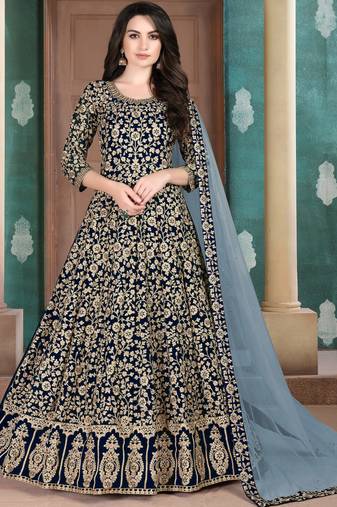 Navy Blue Georgette Embroidered Wedding Wear Designer Anarkali Suit