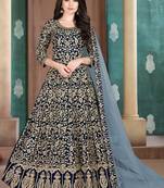 Navy Blue Georgette Embroidered Wedding Wear Designer Anarkali Suit