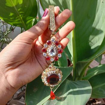 Size 5 inch brass golden stone stud key chain 2