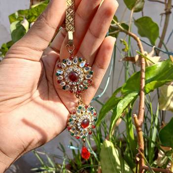 Size 5 inch brass golden stone stud key chain 2