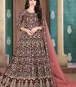Maroon Georgette Embroidered Wedding Wear Designer Anarkali Suit