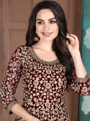 Maroon Georgette Embroidered Wedding Wear Designer Anarkali Suit 2