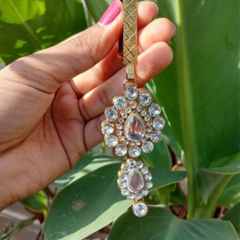 Size 5 inch brass golden stone stud key chain 2