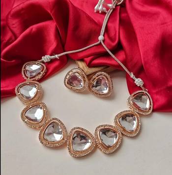 Rose gold crystal heart necklace set - luxury statement choker with matching earrings - modern bridal jewelry 1