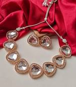 Rose gold crystal heart necklace set - luxury statement choker with matching earrings - modern bridal jewelry
