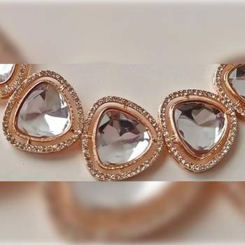 Rose gold crystal heart necklace set - luxury statement choker with matching earrings - modern bridal jewelry 2