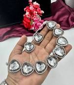 Silver crystal heart statement necklace - premium fashion jewelry with clear stones