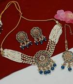 Traditional pearl choker set with kundan medallion gold-plated montana wedding jewelry maang tikka bridal collection