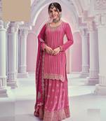 Pink embroidered chinon free size sharara suit