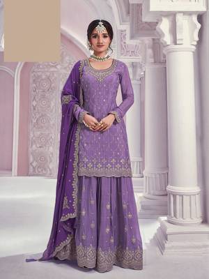 Violet embroidered chinon free size stitched sharara suit 1