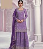 Violet embroidered chinon free size stitched sharara suit