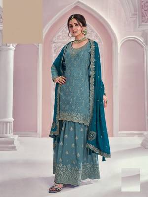 Sky embroidered chinon free size sharara suit 1