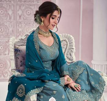 Sky embroidered chinon free size sharara suit 3