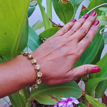 Adjustable size brass golden stone stud  bracelet 2