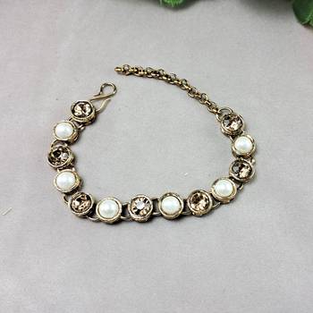 Adjustable size brass golden stone stud  bracelet 2