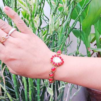 Adjustable size brass red stone stud  bracelet 1