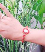 Adjustable size brass red stone stud  bracelet