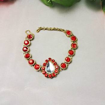 Adjustable size brass red stone stud  bracelet 2