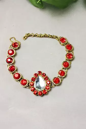 Adjustable size brass red stone stud  bracelet
