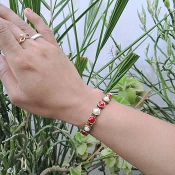 Adjustable size brass golden stone stud  bracelet 1