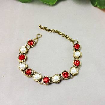 Adjustable size brass golden stone stud  bracelet 2