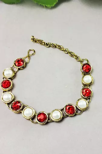 Adjustable size brass golden stone stud  bracelet