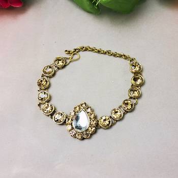 Adjustable size brass golden stone stud  bracelet 2