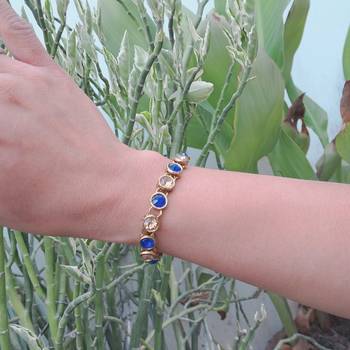 Adjustable size brass golden stone stud  bracelet 1