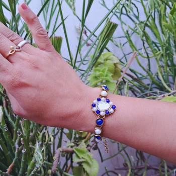 Adjustable size brass golden stone stud  bracelet 1
