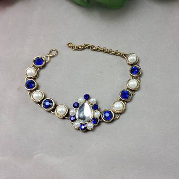 Adjustable size brass golden stone stud  bracelet 2