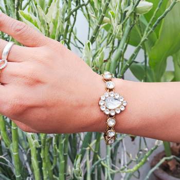 Adjustable size brass white stone stud  bracelet 1