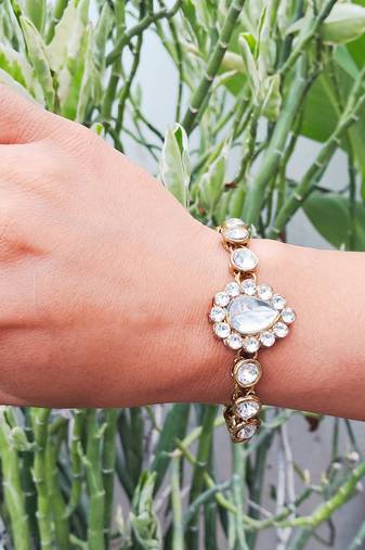 Adjustable size brass white stone stud  bracelet