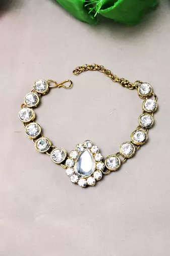 Adjustable size brass white stone stud  bracelet