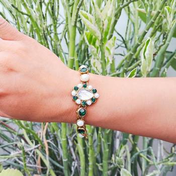 Adjustable size brass golden stone stud  bracelet 1