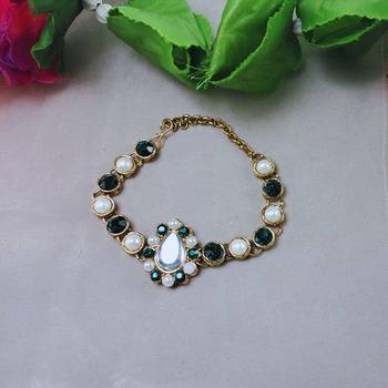 Adjustable size brass golden stone stud  bracelet 2